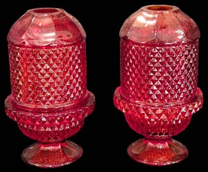 B - Vintage Viking Glass Ruby Red Fairy Lamps