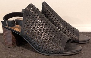 B - Leather Sandals - Lucky Brand Black Woven Slingback