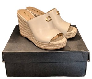B - Wedge Sandals - Coach Gloria Leather Chalk