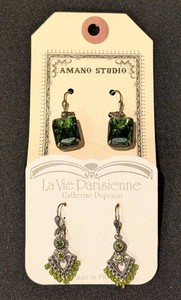 C - Green Statement Earrings - Amano Studio & Catherine Popesco (Lot of 2)