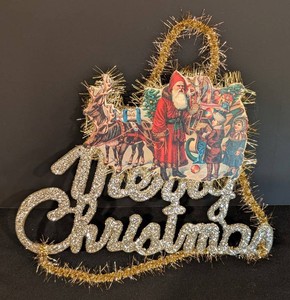 B - Vintage Victorian-Style Christmas Hanging Sign - Santa & Merry Christmas