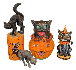 B - Halloween Cat Decorations - 5-Piece Mixed Group