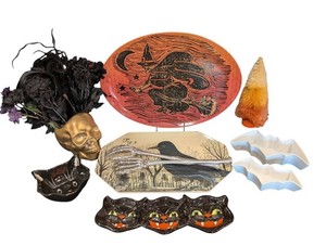 B - Halloween Decor & Serving Tray Mixed Lot Pottery Barn, Crate & Barrel - 8 Pieces