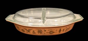 C - Vintage Pyrex Early American Divided Casserole Dish