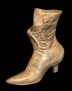 C - Vintage Brass Victorian High-Button Boot Vase