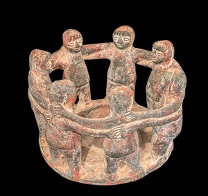 C - Vintage Mexican Circle of Friends Terracotta Candle Holder