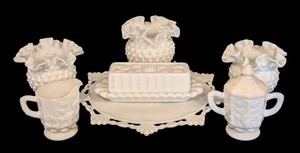 B - Vintage Milk Glass Vases & Serving Dishes Mixed Lot