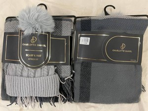 Charlotte Daniel Gray & Charcoal Scarf and Hat Sets lot of 2