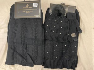 Charlotte Daniel SHG405-BLK Black Scarf, Hat & Gloves 3-Piece Set