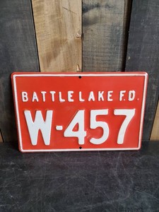 Vintage Battle Lake Fire Number Metal Embossed Sign