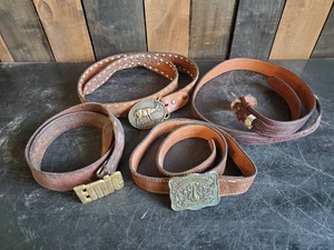 Nice Lot of Vintage Leather Belts and Brass Buckles