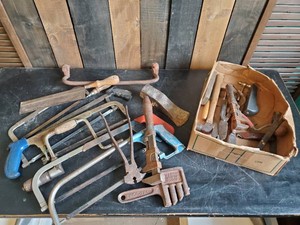 Large lot of vintage rusty Tools and Saws