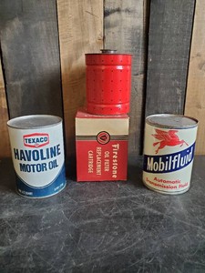 Collectible Havoline Oil can Full, Mobil Can, and Oil Filter