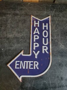 Metal Embossed Happy Hour Sign