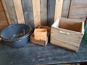 Group of Handled Boxes and Kettle  Great for Dcor