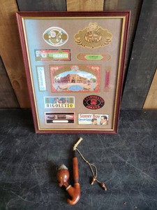 Beautiful German Style Hunters Pipe w Framed Cigar Box Labels