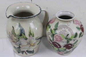 Home & Garden Hand-Painted Floral Ceramic Pitcher & Vase (Lot of 2)