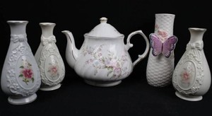 5-Piece Mixed Lot - Floral Teapot, Butterfly Vase & Bud Vases
