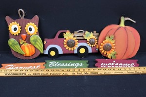 Fall Harvest Hanging Decor - Owl, Truck & Pumpkin (Lot of 3)