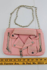 Pink Studded Crossbody Handbag With Chain Strap