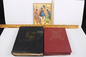 Mixed Lot Holy Bibles, Abingdon Strongs Bible & Religious Artwork