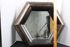Hexagonal Textured Brown Frame Wall Mirror 23.5H