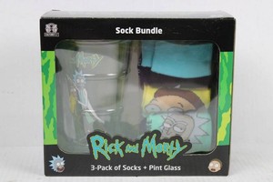 Culturefly Rick and Morty 3-Pack Crew Socks & 16 Oz Pint Glass