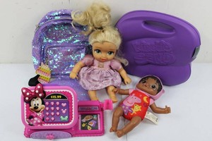 Mixed Lot - Dolls, Minnie Mouse Toy, Kinetic Sand & Backpack