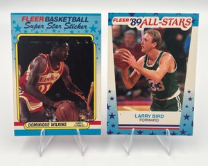 1988 Fleer Basketball Sticker Dominique Wilkins #11 & 1989 Fleer Basketball Sticker Larry Bird #10