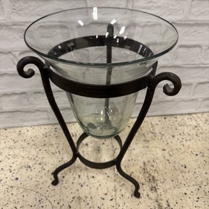 Decorative Glass Floor Vase with Wrought Iron Stand