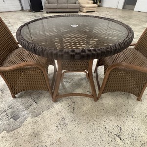 Piece Wicker Patio Bistro Set  Round Glass-Top Table & 2 Chairs