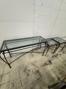 3-Piece Glass Top & Metal Frame Table Set  Console Table & 2 End Tables