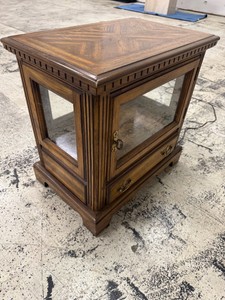 Vintage-Style Wood & Glass Display Cabinet End Table with Drawer