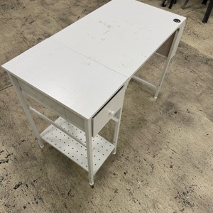 White Writing Desk with Drawer, Storage Shelf & Metal Frame