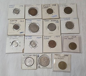 Mixed Date Foreign Coins (Norway, Mexico, Portugal, Russia, Turkey, Taiwan, Switzerland, Netherlands, Spain)  15 coins