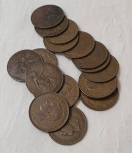 Mixed Date Large Pennies from UK. 17 Coins
