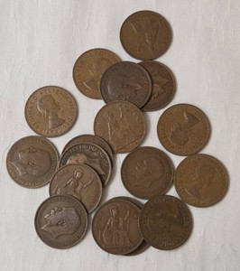 Large Good Date Pennies from UK. 18 Coins