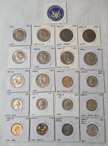 10 - Kennedy Half Dollars Mixed Dates and 10 - US Quarter Dollars Mixed Dates (some silver plated and some gold plated) Some of the coins are AU