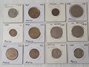 12 Coins from Mexico.  Mixed Dates and Denominations