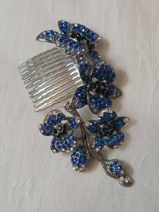 Hand Made Hair Jewelry  Silver Plated Blue Crystal Hair Comb embellished with rhinestones or Swarovski crystals-