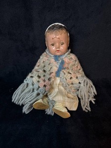 Vintage Composition Baby Doll With Crocheted Cape