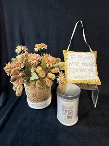 Mixed Home Decor Lot - Floral Arrangement, Candle & If Friends Were Flowers Id Pick You Decorative Pillow