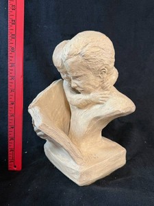 Grandfather  and Child Reading Sculptural Figurine signed
