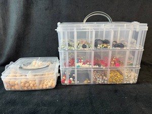Assorted Jewelry-Making Beads & Supplies in Organizers