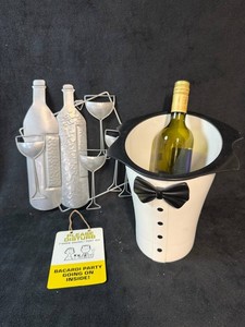 Wine Party Decor Mixed Lot - Youngstown Metal Display, Tuxedo Bottle Chiller & Vintage Bacardi Sign