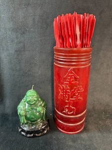 Chinese Fortune Telling Sticks Holder & Laughing Buddha Candle Mixed Lot