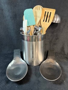 Stainless Steel Utensil Holder With Assorted Kitchen Tools, Spoon Rests