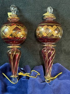 Dept 56 Handblown Glass Christmas ornament Purple & 24k Gold Glass Ornaments in Bachmans Gift Box  (Lot of 2)