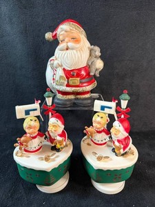 Vintage HOMCO Santa and Two Christmas Rotating Music Boxes Made in Hong Kong