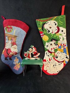Christmas Lot Santa and 101 Dalmations  & Santa and Mrs Claus Kissing Cast Iron Double Stocking Holder Midwest of Cannon Falls